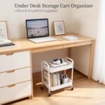 Under Desk Storage Cart 2 Tier Utility Rolling Cart with Wheels, Small Metal Mobile Trolley with Handle Two Tiered Utility Organizer Roller for Kitchen Office Bathroom Pantry...