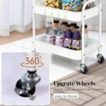Under Desk Storage Cart 2 Tier Utility Rolling Cart with Wheels, Small Metal Mobile Trolley with Handle Two Tiered Utility Organizer Roller for Kitchen Office Bathroom Pantry...