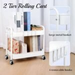 Under Desk Storage Cart 2 Tier Utility Rolling Cart with Wheels, Small Metal Mobile Trolley with Handle Two Tiered Utility Organizer Roller for Kitchen Office Bathroom Pantry...