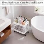 Under Desk Storage Cart 2 Tier Utility Rolling Cart with Wheels, Small Metal Mobile Trolley with Handle Two Tiered Utility Organizer Roller for Kitchen Office Bathroom Pantry...
