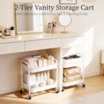 Under Desk Storage Cart 2 Tier Utility Rolling Cart with Wheels, Small Metal Mobile Trolley with Handle Two Tiered Utility Organizer Roller for Kitchen Office Bathroom Pantry...
