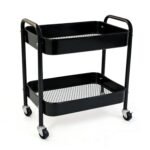 Under Desk Storage Cart 2 Tier Utility Rolling Cart with Wheels, Small Metal Mobile Trolley with Handle Two Tiered Utility Organizer Roller for Kitchen Office Bathroom Pantry...