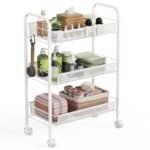 WELDUN 3-Tier Storage Trolley, Meatl Rolling Cart, Mesh Storage Cart White