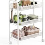 WELDUN 3-Tier Storage Trolley, Meatl Rolling Cart, Mesh Storage Cart White