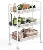 WELDUN 3-Tier Storage Trolley, Meatl Rolling Cart, Mesh Storage Cart White