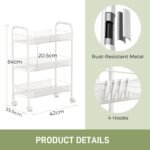 WELDUN 3-Tier Storage Trolley, Meatl Rolling Cart, Mesh Storage Cart White
