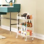 WELDUN 3-Tier Storage Trolley, Meatl Rolling Cart, Mesh Storage Cart White