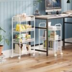 WELDUN 3-Tier Storage Trolley, Meatl Rolling Cart, Mesh Storage Cart White
