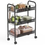 WELDUN 3-Tier Storage Trolley, Meatl Rolling Cart, Mesh Storage Cart White