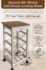 White Wooden 2 & 3 Tier Rolling Kitchen Trolley Basket Organiser Cabinet Cart (3 Basket + 1 Wine Rack)