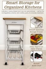 White Wooden 2 & 3 Tier Rolling Kitchen Trolley Basket Organiser Cabinet Cart (3 Basket + 1 Wine Rack)