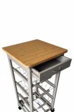 White Wooden 2 & 3 Tier Rolling Kitchen Trolley Basket Organiser Cabinet Cart (3 Basket + 1 Wine Rack)