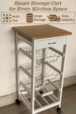 White Wooden 2 & 3 Tier Rolling Kitchen Trolley Basket Organiser Cabinet Cart (3 Basket + 1 Wine Rack)