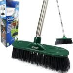 Yard Broom Outdoor Heavy Duty, 10” Garden Broom Synthetic Hard Bristle Brush Head with Strong Handle, Stiff Sweeping Brush Outdoor