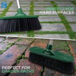 Yard Broom Outdoor Heavy Duty, 10” Garden Broom Synthetic Hard Bristle Brush Head with Strong Handle, Stiff Sweeping Brush Outdoor