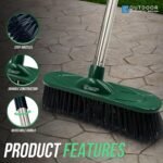 Yard Broom Outdoor Heavy Duty, 10” Garden Broom Synthetic Hard Bristle Brush Head with Strong Handle, Stiff Sweeping Brush Outdoor