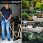 Yard Broom Outdoor Heavy Duty, 10” Garden Broom Synthetic Hard Bristle Brush Head with Strong Handle, Stiff Sweeping Brush Outdoor