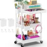 Yeabett 3 Tier Storage Trolley on Wheels, Beauty Trolley with Drawer
