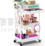 Yeabett 3 Tier Storage Trolley on Wheels, Beauty Trolley with Drawer