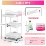 Yeabett 3 Tier Storage Trolley on Wheels, Beauty Trolley with Drawer
